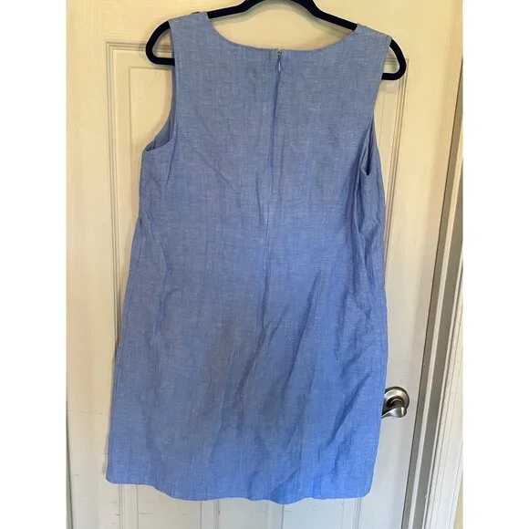 Talbots Embroidered Butterfly Blue Linen Blend Knee Length Dress 12 Sun Dress - Picture 5 of 10